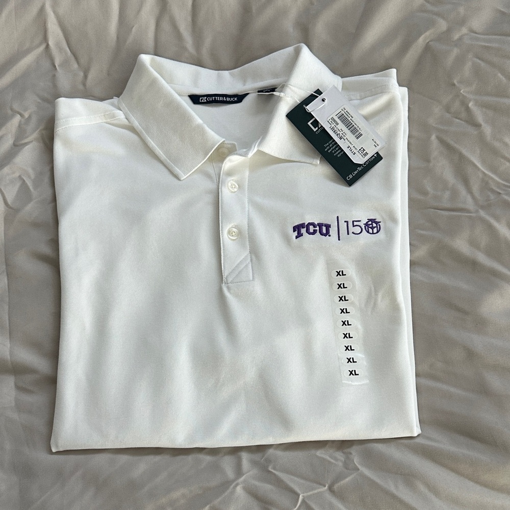 Cutter & Buck White Polo Shirt with Embroidered Logo TCU
